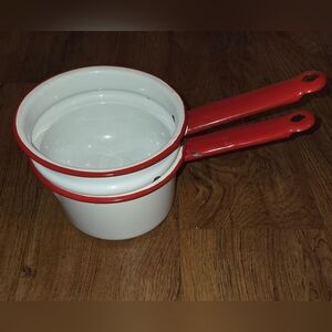 Vintage Enmal Double Broiler Red and White Decor